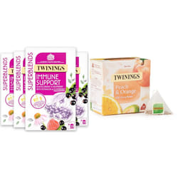 Twinings Superblends Immune Support Tea Blackcurrant & Raspberry with Elderberry, 80 Tea Bags (Multipack of 4 x 20 Tea bags) & Peach & Orange Tea
