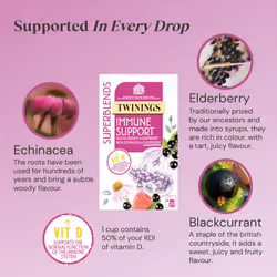 Twinings Superblends Immune Support Tea Blackcurrant & Raspberry with Elderberry, 80 Tea Bags (Multipack of 4 x 20 Tea bags) & Peach & Orange Tea