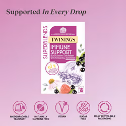 Twinings Superblends Immune Support Tea Blackcurrant & Raspberry with Elderberry, 80 Tea Bags (Multipack of 4 x 20 Tea bags) & Peach & Orange Tea