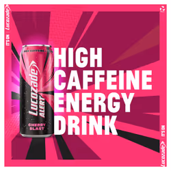 Lucozade Alert Cherry Blast 12x500ml ? Can ; High Caffeine Energy Drink ;Great Taste; Contains vitamin B3 to help reduce tiredness ;Fully recyclable