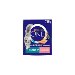 Purina ONE 7+ Dry Cat Food Rich in Salmon 750g (Pack of 4), Packaging May Vary