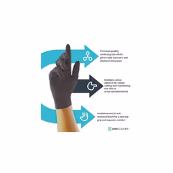 Unigloves Black Pearl Nitrile Powder Free and Latex Free Disposable Gloves Box of 100 Gloves Black Medium