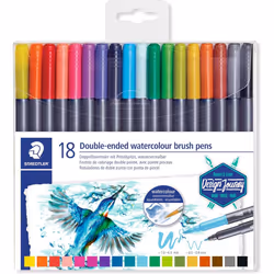 STAEDTLER 3001 TB18 Double Ended Watercolour Brush Pens, Assorted Colour, Pack of 18