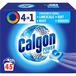Calgon 4-in-1 Water Softener Tablets Washing Machine Cleaner Removes Odours Limescale Residue Deep Clean Units 45 Tablets Siz ...