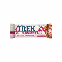 TREK High Protein Flapjack White Chocolate Raspberry - Gluten Free - Plant Based - Vegan Snack - 50g x 16 bars