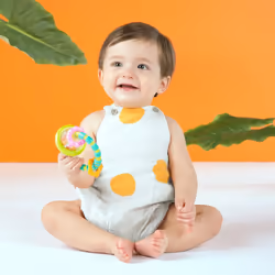 BRIGHT STARTS Grab and Spin Baby Rattle and BPA-Free Teether Toy Ages 3 Months + 5.1 x 10.2 x 12.7 Cm