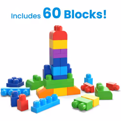 MEGA BLOKS Big Building Bag building set with 60 big and colorful building blocks, and 1 storage bag, toy gift set for ages 1 and up, DCH55