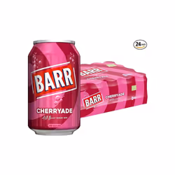 BARR since 1875, 24 Pack Cherryade, Zero No Sugar Cherry Flavoured Fizzy Drink Cans "Fizzingly Fun" - 24 x 330ml Cans