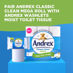 Andrex Classic Clean Mega Toilet Roll 12 Mega XL 12 Mega Toilet Rolls = 18 Standard Rolls Paper White 2-Ply Packaging may vary