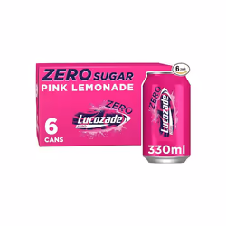 Lucozade Zero Fizzy Drink Pink Lemonade Flavour Sugar Free Low Calorie 6 Pack 330ml Cans