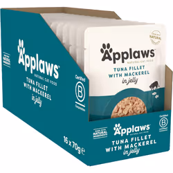 Applaws Natural Wet Cat Food Tuna Fillet with Mackerel in Jelly Pouch 16 x 70g Pouches