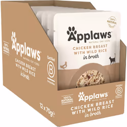Applaws 100% Natural Wet Cat Food Pouch, Chicken with Wild Rice in Broth 70 g Pouches (Pack of 12)