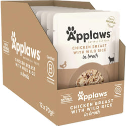 Applaws 100% Natural Wet Cat Food Pouch, Chicken with Wild Rice in Broth 70 g Pouches (Pack of 12)