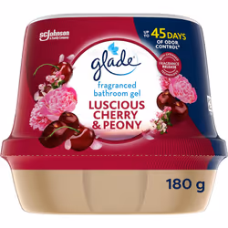 Glade Fragranced Bathroom Gel, Bathroom Air Freshener & Discreet Odour Eliminator, Luscious Cherry & Peony, 180g