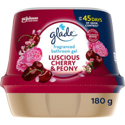 Glade Fragranced Bathroom Gel, Bathroom Air Freshener & Discreet Odour Eliminator, Luscious Cherry & Peony, 180g