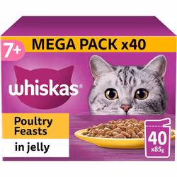 Whiskas 7+ Senior Cat Food Poultry Selection in Jelly, 85 g (Pack of 40), Packaging May Vary