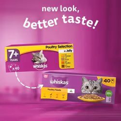 Whiskas 7+ Senior Cat Food Poultry Selection in Jelly, 85 g (Pack of 40), Packaging May Vary