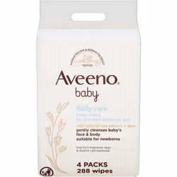 Aveeno Baby Wipes Sensitive Skin Cleanse Gently And Efficiently Baby Essentials Pack Of 4  in 288 Wipes In Total