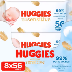 Huggies Pure Extra Care, Baby Wipes 8 Packs 448 Wipes Total Fragrance Free Wet Wipes for Sensitive Skin 99 Percent Pure Water ...