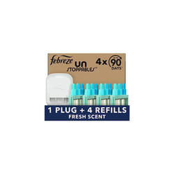 Febreze Unstoppables 3Volution Plug In Air Freshener Starter Kit, Plug-In Diffuser: 1 Plug + 4 Refill Sets, Electronic Odour Eliminator For Home