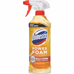 Domestos Power Foam Citrus Blast Upside Down Spray bleach-free toilet & bathroom cleaner eliminates 99.99%* of germs 6x 450 ml