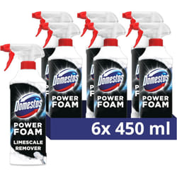 Domestos Power Remover Toilet & Bathroom Cleaner Spray spray that upside down 100% limescale soap removal inside toilet & around bathroom 6x 450 ml