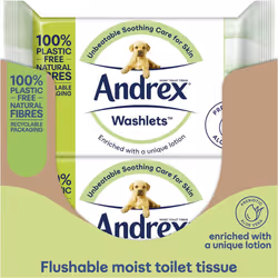 Andrex Ultra Care Washlets 12 Packs Flushable Toilet Wipes Kind Soothing Wipes Contains Aloe Vera and Prebiotic Lotion Biodeg ...