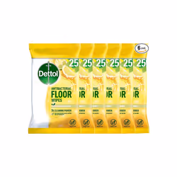 Dettol Antibacterial Floor Wipes, Biodegradable Wipes, Citrus Zest, Multipack Of 6 x 25 Cleaning Wipes