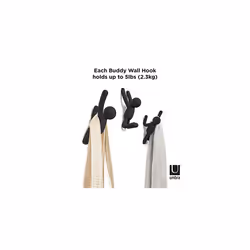 Umbra Buddy Wall Hooks ? Decorative Wall Mounted Hooks for Hanging Coats, Scarves, Bags, Purses, Backpacks, Towels and More, Set of 3, Black, 10 Inch