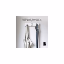Umbra 3 Flip Wall Mounted Floating Rack - Modern, Sleek, Space-Saving Hanger with Retractable Hooks to Hang Coats, Scarves, Purses and More, White, 3