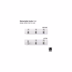 Umbra 3 Flip Wall Mounted Floating Rack - Modern, Sleek, Space-Saving Hanger with Retractable Hooks to Hang Coats, Scarves, Purses and More, White, 3