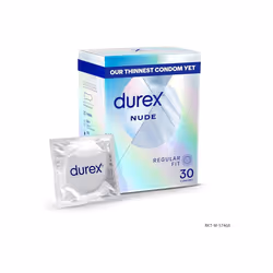 DUREX Nude Condoms Regular Fit 30s Extra Thin Easy On Shape Secure Higher Protection With Silicone Lube