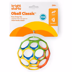 Bright Starts Oball Easy Grasp Classic Ball BPA-Free Infant Toy in Red Yellow Green Blue Age Newborn & up 4 Inches