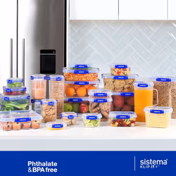 Sistema KLIP IT PLUS Leakproof Food Storage Containers 1 L Airtight & Stackable Meal Prep Containers with Lids School Lunch Boxes BPA-Free 3 Count
