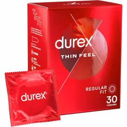 Durex 30 Pack Thin Feel Condoms Regular Size Fit for Increased Sensitivity Contraception Thinnest Condom for Feeling Latex Co ...