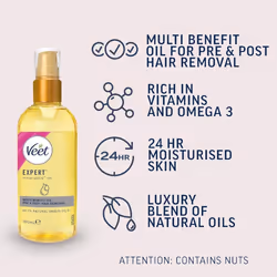 Veet Miraculous Oil 100m Razor Bumps Treatment Women's Shaving Dermaplaning Oil Face Hair Removal Argan, Shea Butter, Almond, Avocado & Hair Oils