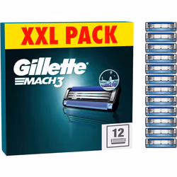 Gillette Mach3 Razor Blades Men, Pack of 12 Razor Blade Refills, Stronger Than Steel Blades, Enhanced Lubrastrip, XXL, Packag ...