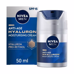 NIVEA MEN Anti-Age Hyaluron SPF15 Moisturising Cream 50ml Anti-Wrinkle Face Cream with Hyaluronic Acid and Pro-Retinol Visibl ...