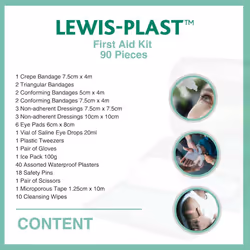 Lewis-Plast Premium First Aid Kit For Home Car Holiday And Workplace - Includes Bandages, Eye Pods, Ice Packs And Essentials  90 Count (Pack of 1)