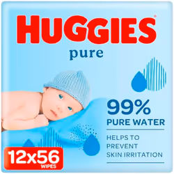 Huggies Pure, Baby Wipes, 12 Packs (672 Wipes Total) - Natural Wet Wipes Sensitive Skin - 99 Percent Pure Water - Fragrance F ...