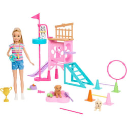 Barbie and Stacie to the Rescue Doll & Playset Puppy Obstacle Course with Doll 3 Dog Figures & 18 Accessories for ages +3 Years old