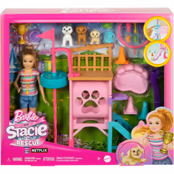 Barbie and Stacie to the Rescue Doll & Playset Puppy Obstacle Course with Doll 3 Dog Figures & 18 Accessories for ages +3 Years old