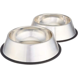 Amazon Basics Dog Bowls for Food and Water, Stainless Steel, 2 Count, Silver