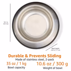 Amazon Basics Dog Bowls for Food and Water, Stainless Steel, 2 Count, Silver