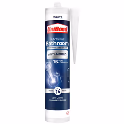 UniBond Anti-Mould White, Waterproof Mould Protection Kitchen & Bathroom Sealant Longlasting White Silicone Sealant Powerful  ...