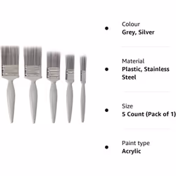 Harris Essentials Walls & Ceilings Paint Brush Set | Pack of 5 | 0.5", 1", 1.5", 2", Grey