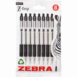 Zebra Pen Z Grip Black Ballpoint Pens Pocket Clip 8pk Retractable Ink Ballpoint Pens Reliable Black Biro Pens Everyday Use De ...