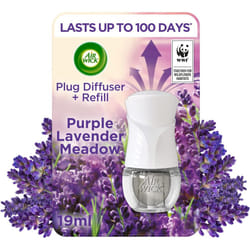 Air Wick Plug in Diffuser Kit, Purple Lavender Meadow, 1 Device & 1 Refill (19ml), Long Lasting Fragrance, Lasts up to 100 days, Plug in Air freshener
