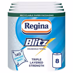 Regina Blitz Household Towel, 560 Super-Sized Sheets, Triple Layered Strength, 8 Rolls