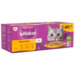 Whiskas 1+ Adult Poultry Selection in Jelly 40 Pouches Adult Wet Cat Food Megapack 40 x 85 g